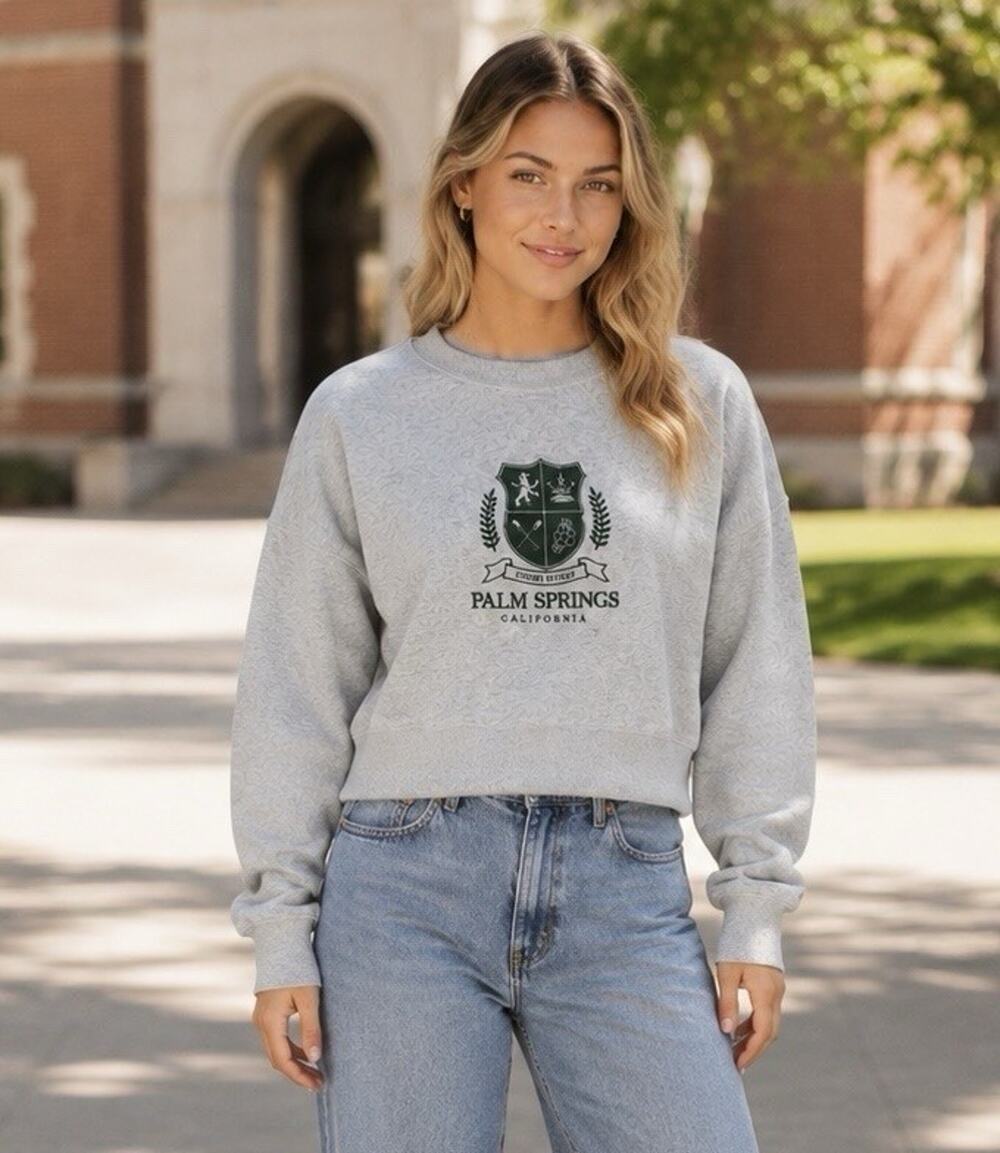 Abercrombie & Fitch Womens Palm Springs Gray Preppy Crest Cropped Sweatshirt M